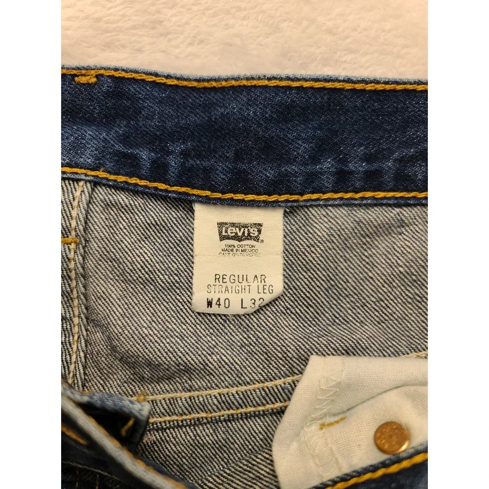 Levis 505 Regular Straight Leg Jeans Men's 40x32 Blue Indigo Denim Distressed